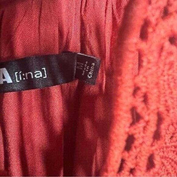 INA [i:na] Womens‎ Crochet Lace Yoke Dress Size M Red Sleeveless Flounce Hem - Picture 4 of 8